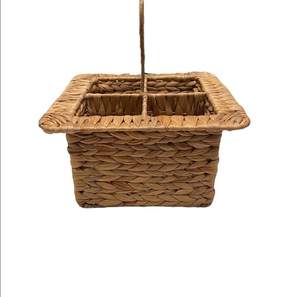 Woven Wicker Basket Utensil Holder/Organizer Caddy Vintage Mid Century Modern - Picture 5 of 9